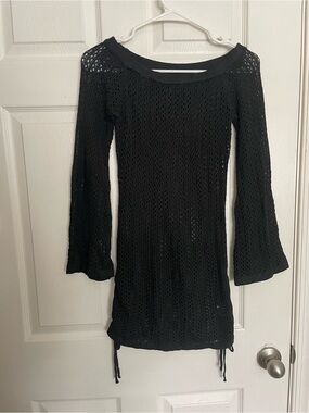 Womens size Small Black Knit Long-Sleeve Cover Up Beach/Pool Summer Dress